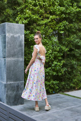 Multi Color Floral Smocked Back Bow Maxi Dress