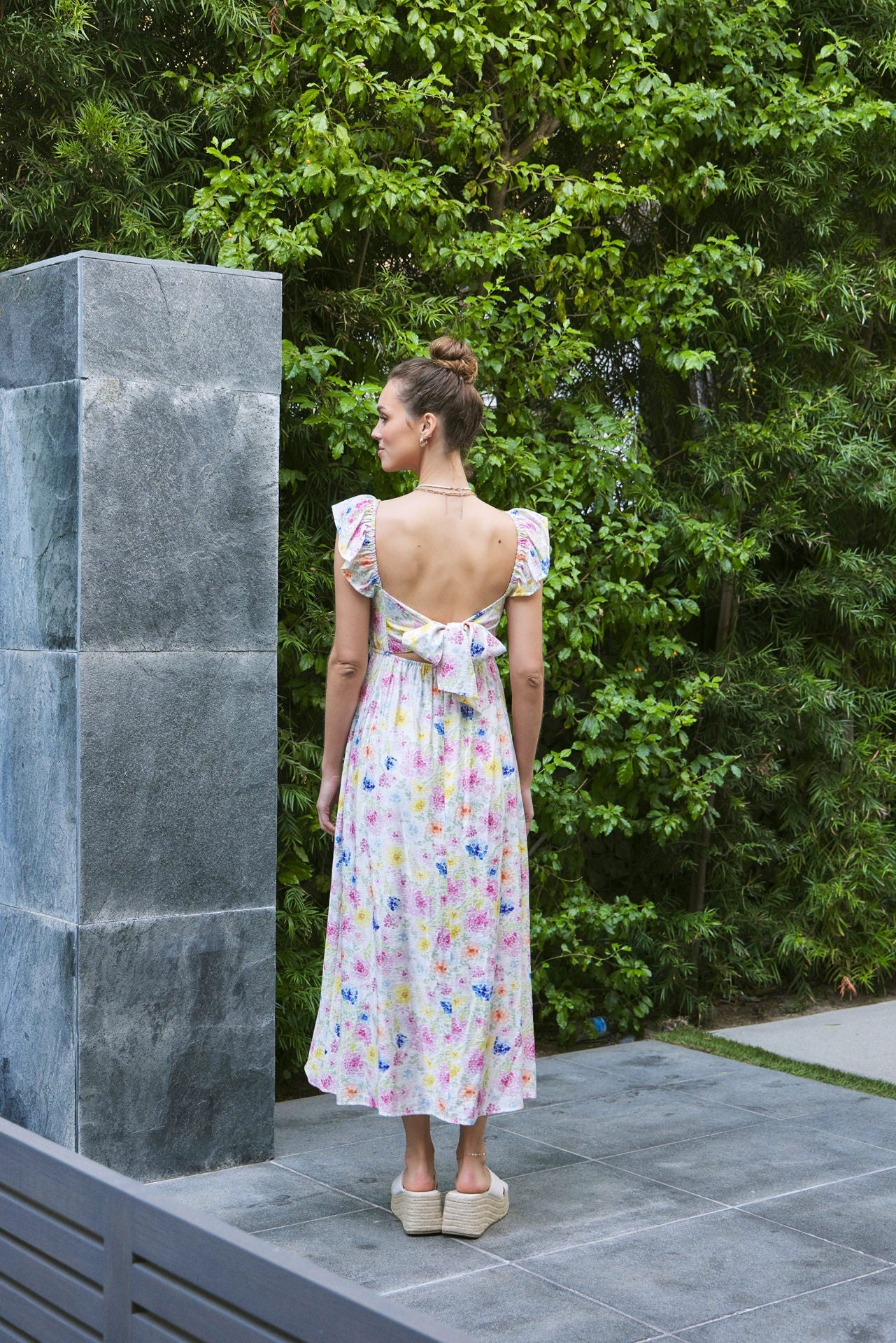 back bow maxi dress Pink Ombre Glitter Maxi Dress With Back Bow