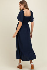 Navy Convertible Stretchy Smocked Maternity Maxi Dress