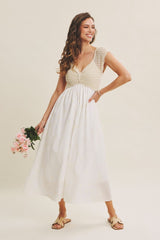 Ivory Crochet Sweater Floral Embroidery Maternity Midi Dress