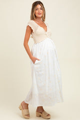 Ivory Crochet Sweater Floral Embroidery Maternity Midi Dress