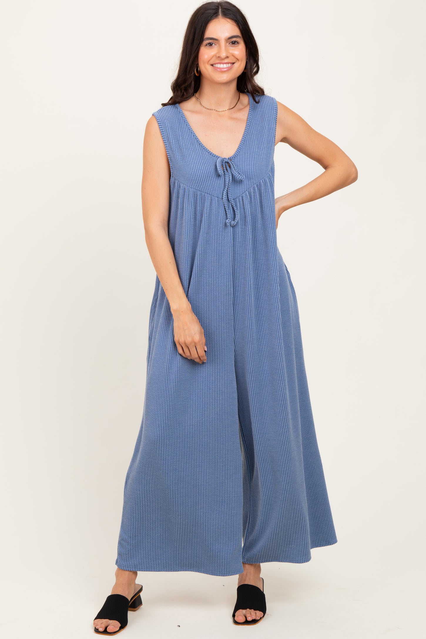 Blue Vintage Denim Sleeveless Baggy Fit Maternity Jumpsuit