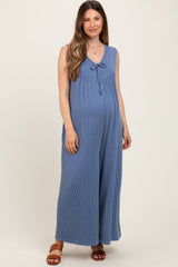 Blue Vintage Denim Sleeveless Baggy Fit Maternity Jumpsuit