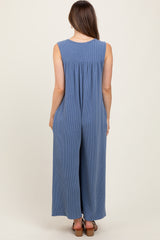 Blue Vintage Denim Sleeveless Baggy Fit Maternity Jumpsuit