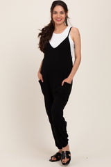 Black V-Neck Sleeveless Maternity Jogger Jumpsuit