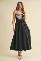 Black Striped Tube Knit Maxi Dress