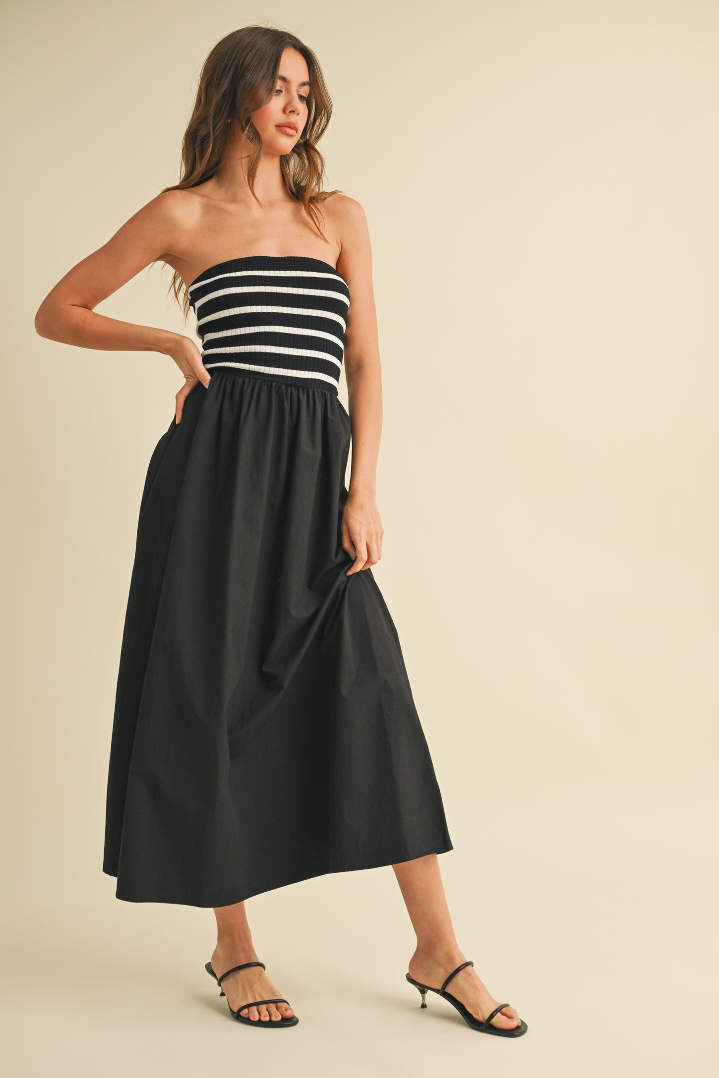 Black Striped Tube Knit Maxi Dress PinkBlush Black Striped Tube Knit Maxi Dress PinkBlush