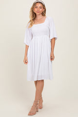 White Smocked Midi Dress