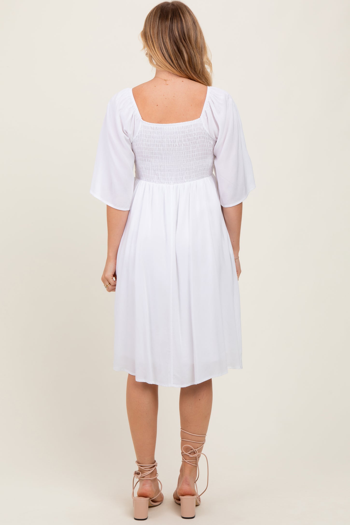 White Smocked Midi Dress