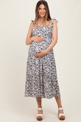 Black Multi Floral Tie Strap Maternity Maxi Dress