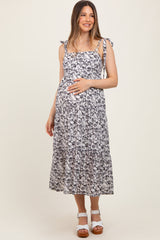 Black Multi Floral Tie Strap Maternity Maxi Dress