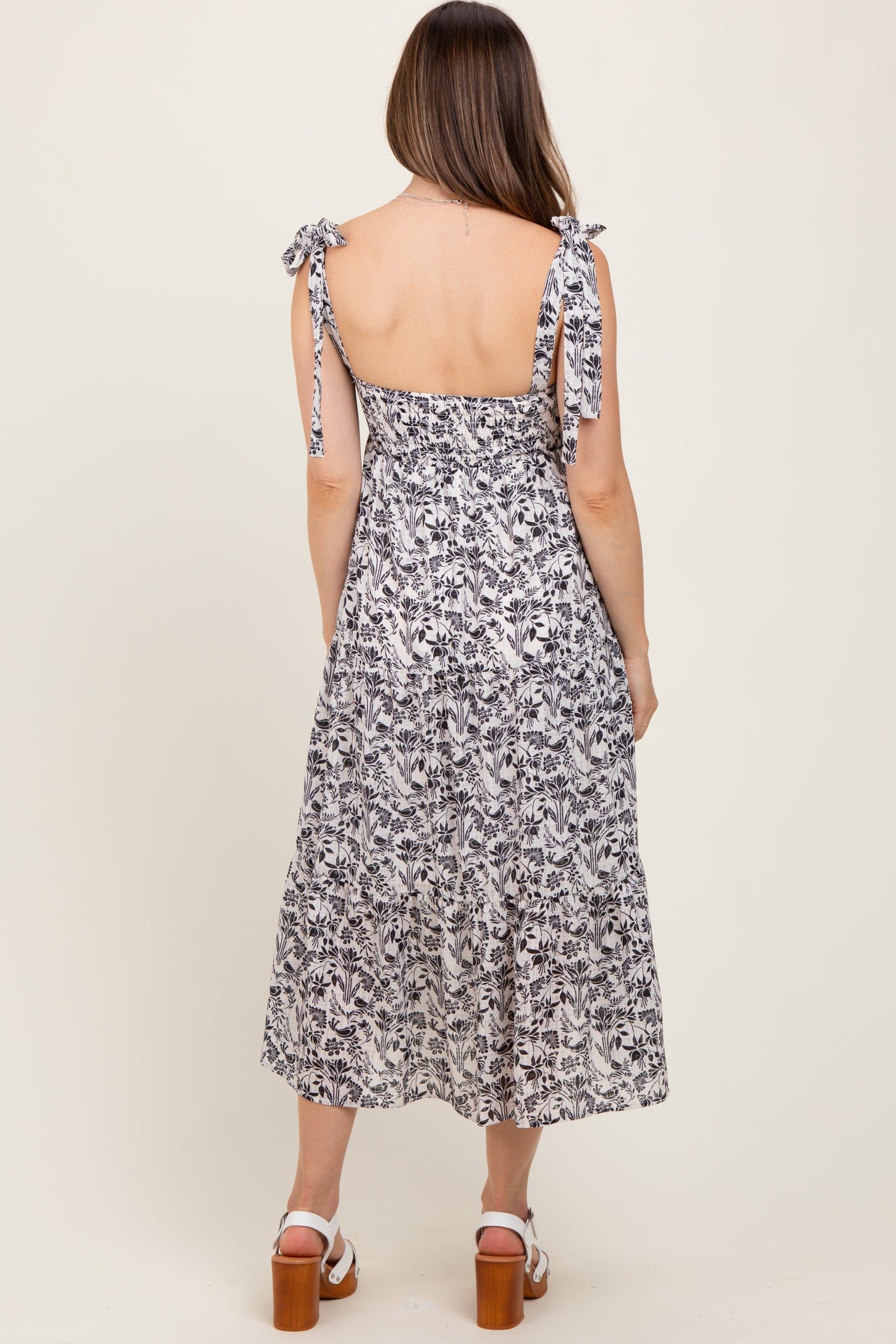 Black Multi Floral Tie Strap Maternity Maxi Dress