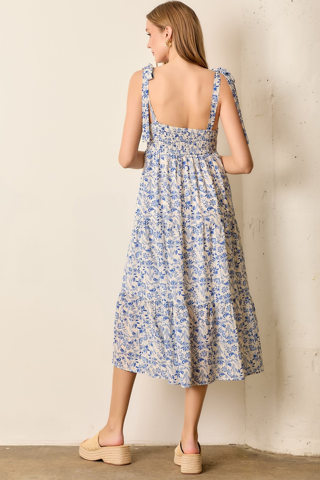 Blue Multi Floral Tie Strap Maxi Dress