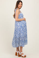Blue Multi Floral Tie Strap Maternity Maxi Dress