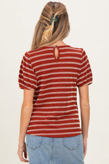 Rust Textured Knit Striped Puff Sleeve Maternity Top