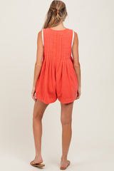 Coral Deep V-Neck Pleated Front Tie Sleeveless Maternity Romper