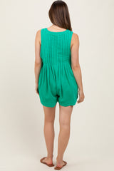Green Deep V-Neck Pleated Front Tie Sleeveless Maternity Romper