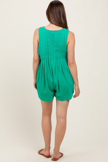 Green Deep V-Neck Pleated Front Tie Sleeveless Maternity Romper