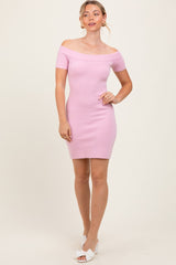 Light Pink Off Shoulder Knit Mini Dress