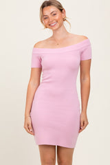 Light Pink Off Shoulder Knit Mini Dress