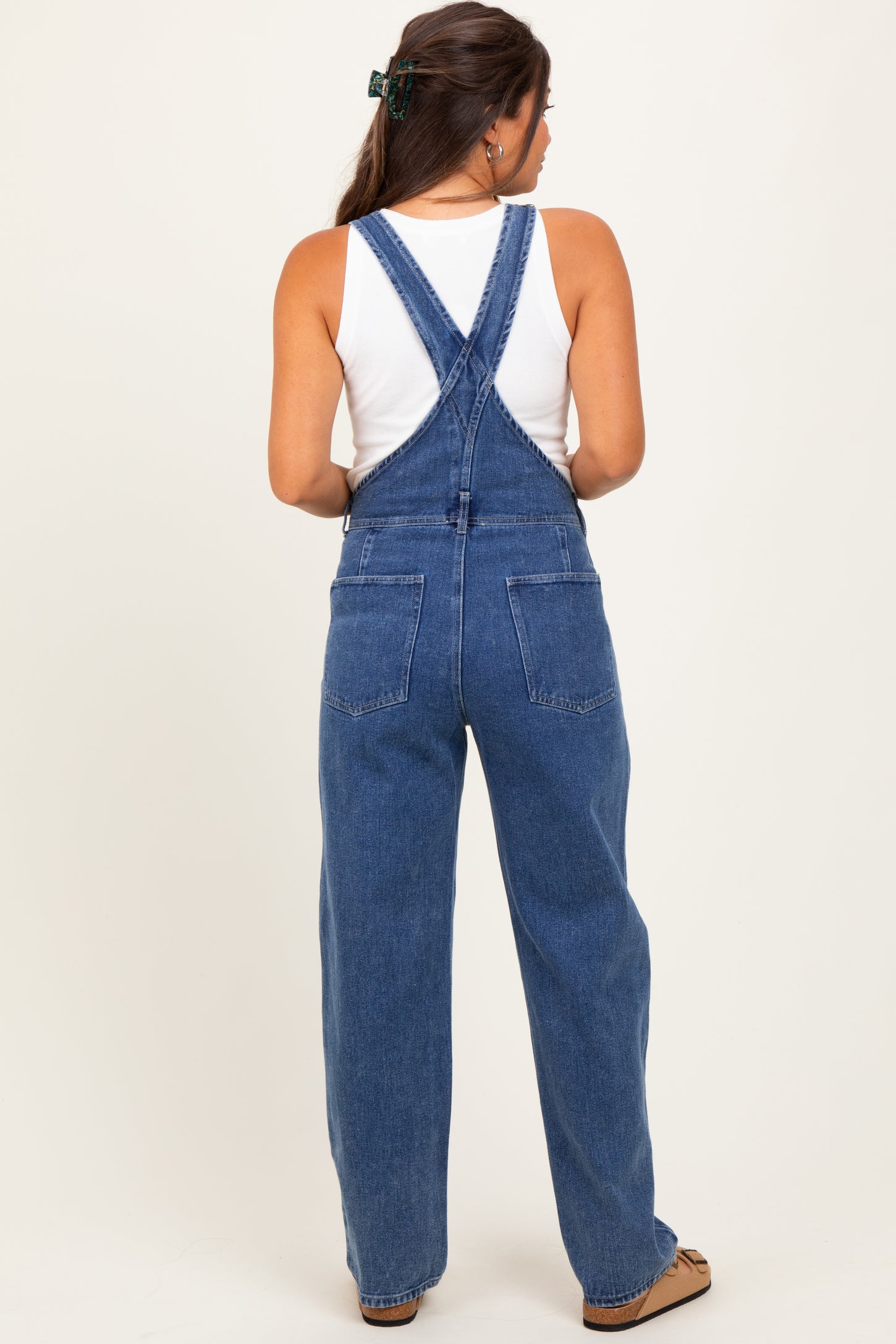 Blue Wash Rolled Cuff Maternity Denim Overalls