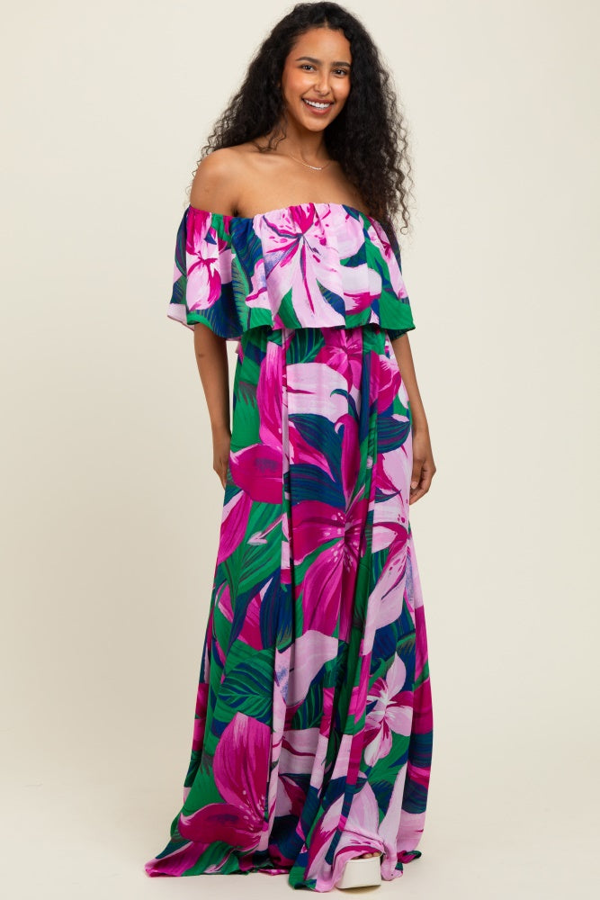 Ellerton Tropics Enamored Off the Shoulder Ruffle Dress PURPLE-MULTI / M by Sugarlips