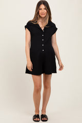 Black Jacquard Plaid Button-Down Maternity Romper