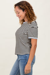 Black Striped Ribbed Puff Sleeve Top