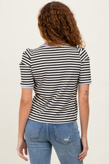 Black Striped Ribbed Puff Sleeve Top