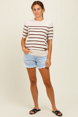 Brown Striped Knit Short Sleeve Top