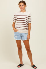 Brown Striped Knit Short Sleeve Top