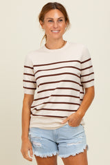 Brown Striped Knit Short Sleeve Top