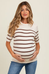 Brown Striped Knit Maternity Short Sleeve Top