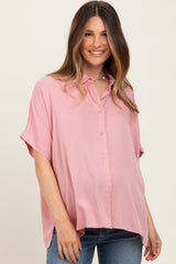 Light Pink Dolman Sleeve Button Down Maternity Blouse