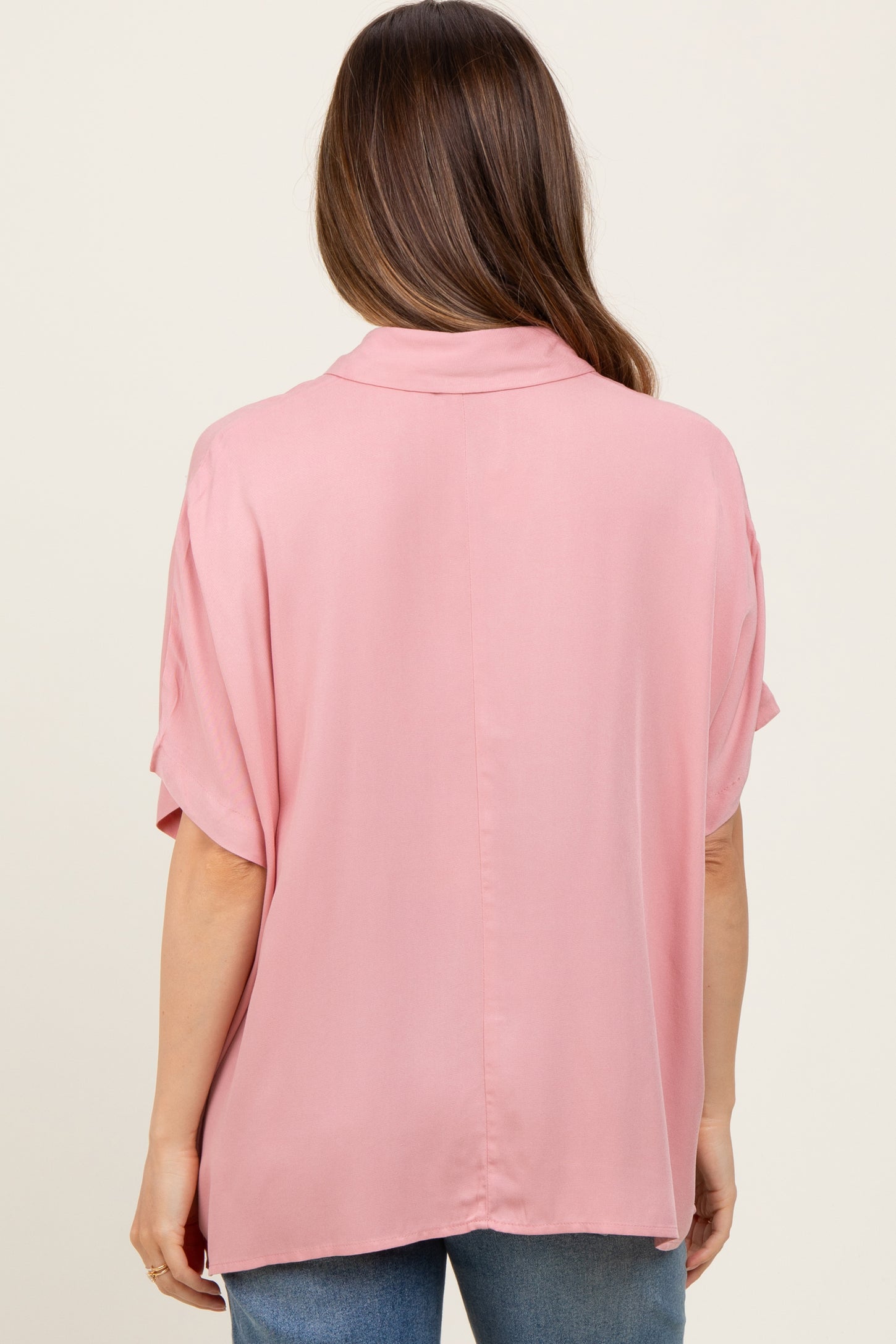 Light Pink Dolman Sleeve Button Down Maternity Blouse