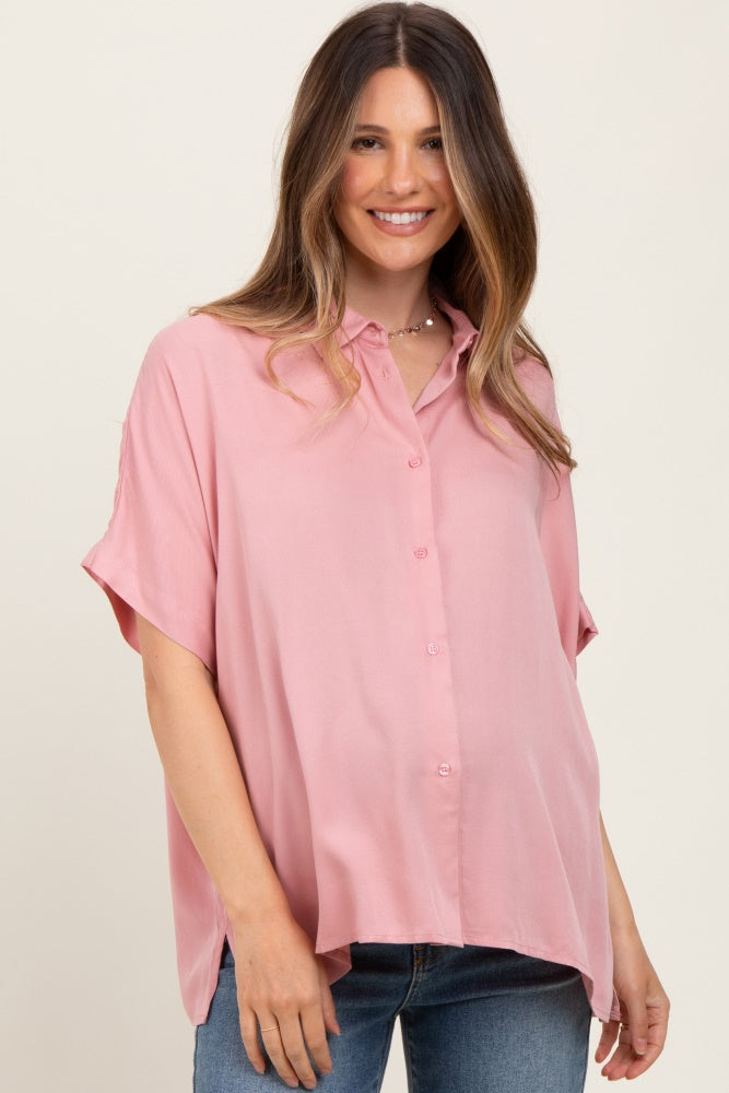 Light Pink Dolman Sleeve Button Down Maternity Blouse