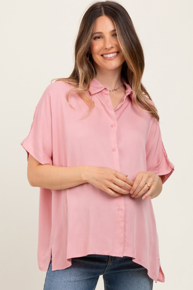 Light Pink Dolman Sleeve Button Down Maternity Blouse