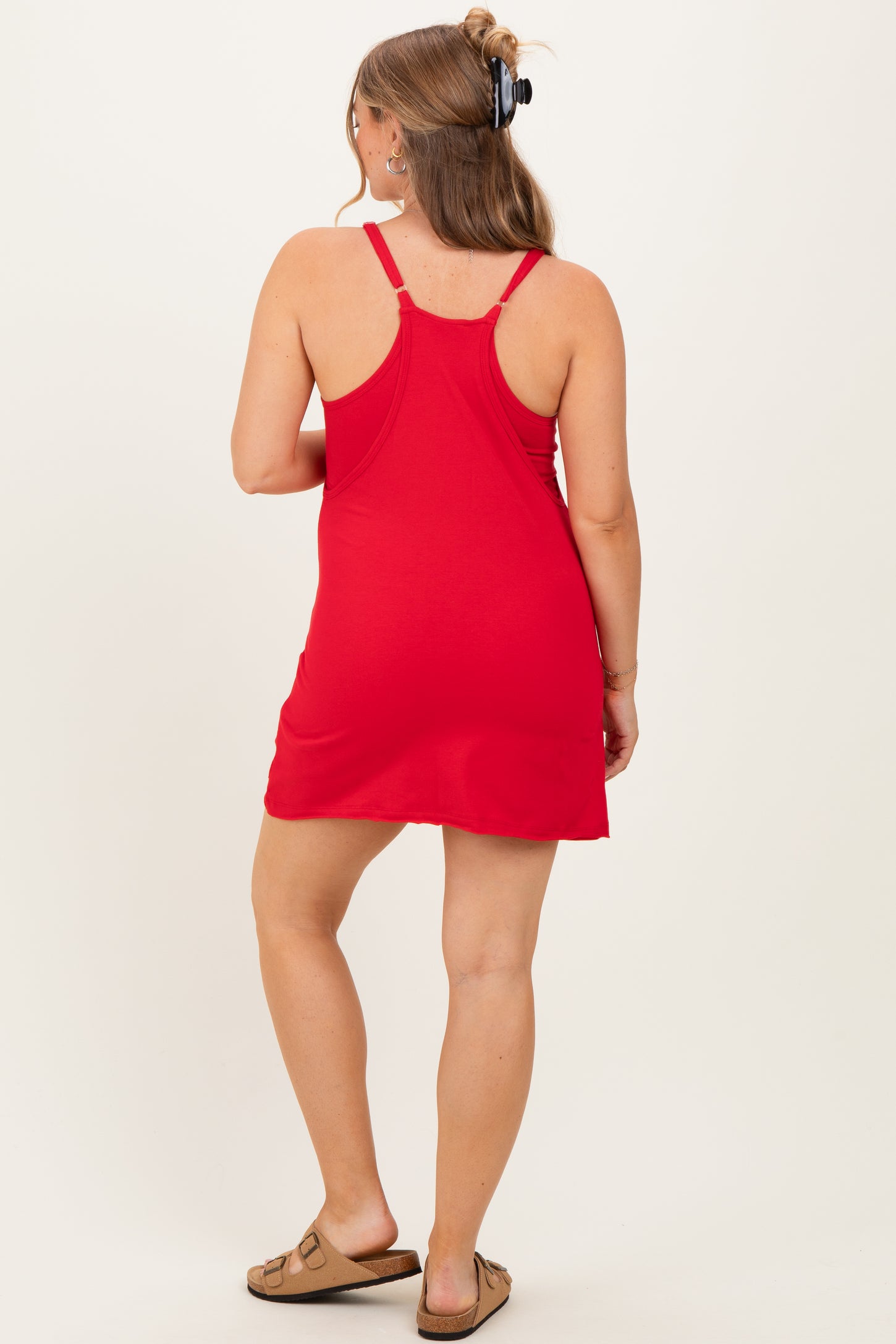 Red Racerback Maternity Romper Dress