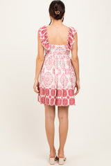 Mauve Damask Ruffle Sleeve Mini Dress