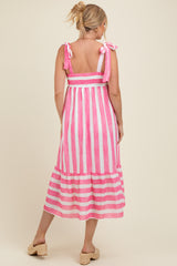 Pink Wide Stripe Shoulder Tie Maternity Midi Dress
