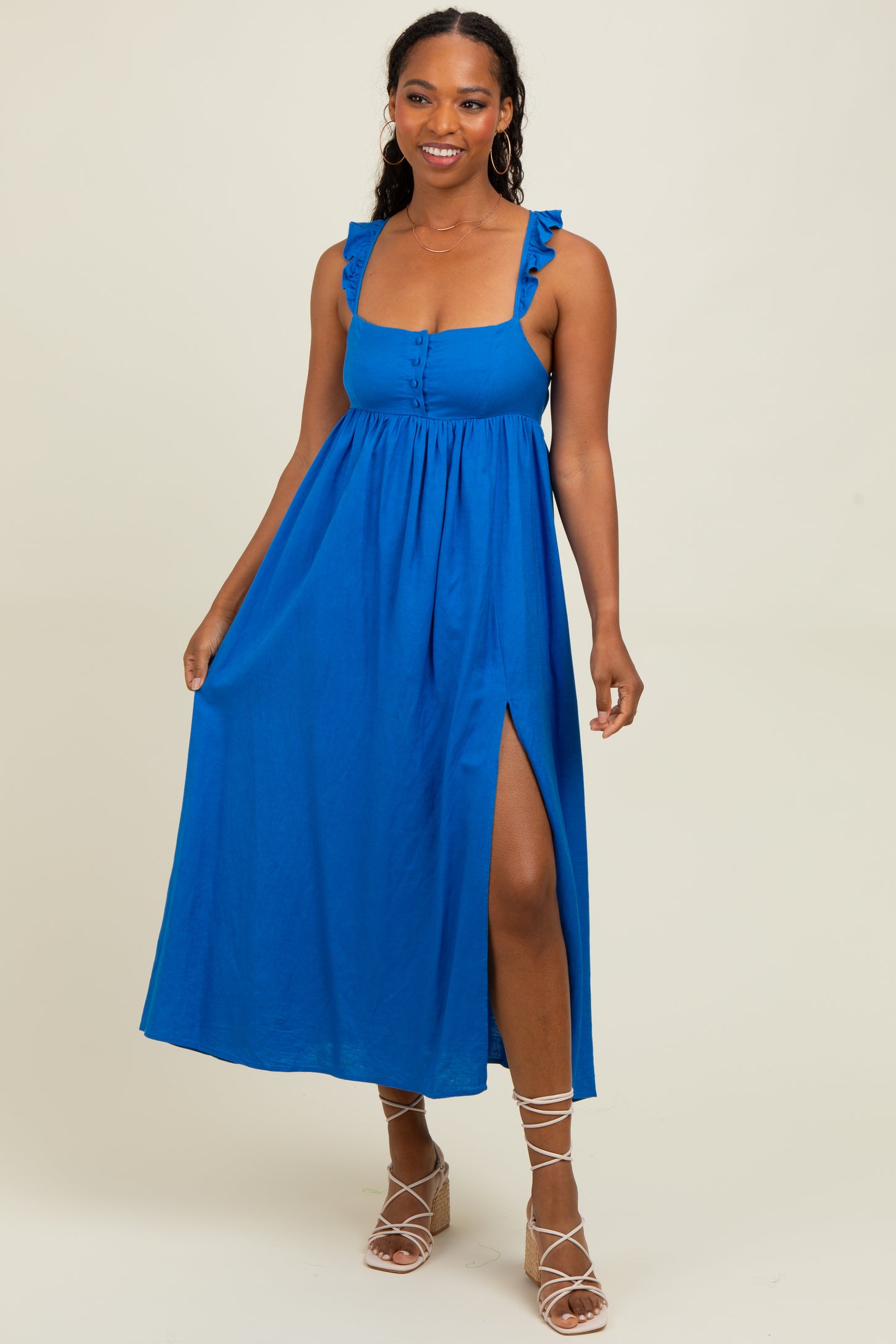 Blue Ruffle Strap Cutout Tie Back Midi Dress – PinkBlush Blue Ruffle Strap Cutout Tie Back Midi Dress – PinkBlush