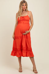 Coral Ruffle Accent Backless Tie Detail Maternity Midi Dress