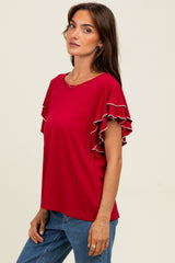 Burgundy Layered Ruffle Sleeve Maternity Top