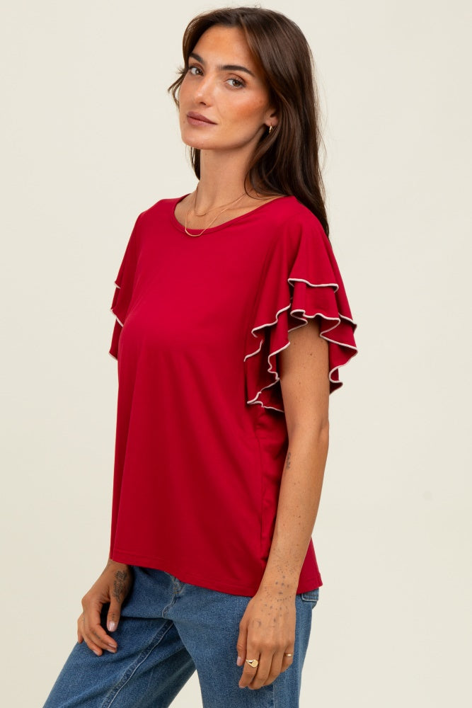 Burgundy Layered Ruffle Sleeve Top
