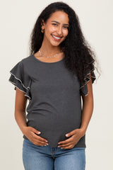 Charcoal Layered Ruffle Sleeve Maternity Top