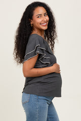 Charcoal Layered Ruffle Sleeve Maternity Top