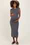Charcoal Sleeveless Side Ruched Maternity Midi Dress