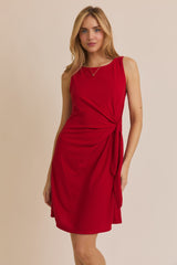 Red Boat Neck Sleeveless Side Tie Maternity Mini Dress