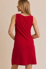 Red Boat Neck Sleeveless Side Tie Mini Dress