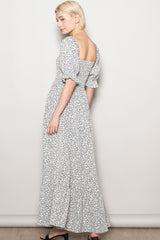 Ivory Floral Lace Trim Smocked Maxi Dress